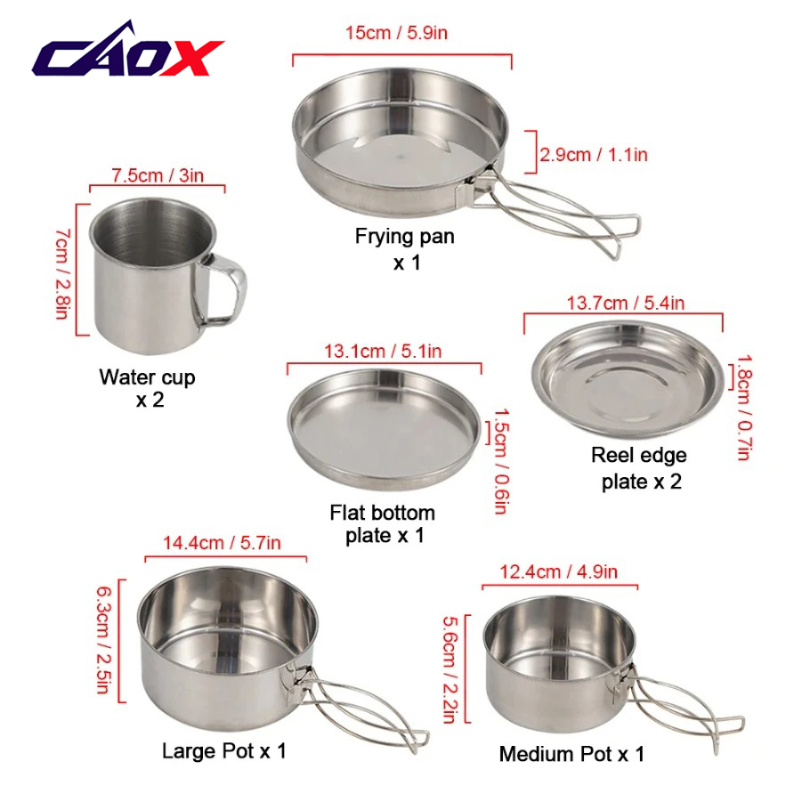 CAOX 8종 캠핑 조리기구 세트 스테인리스 스틸 냄비 - Camping Cooking Hot Plate 리뷰 및 가격