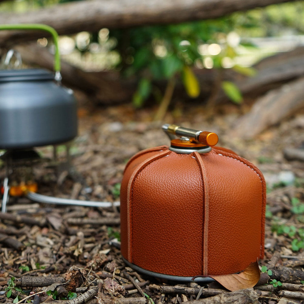 1Pcs 가스 탱크 보호 커버 브라운 PU 소재 캠핑  - Camping Cooking Materials 리뷰 및 가격