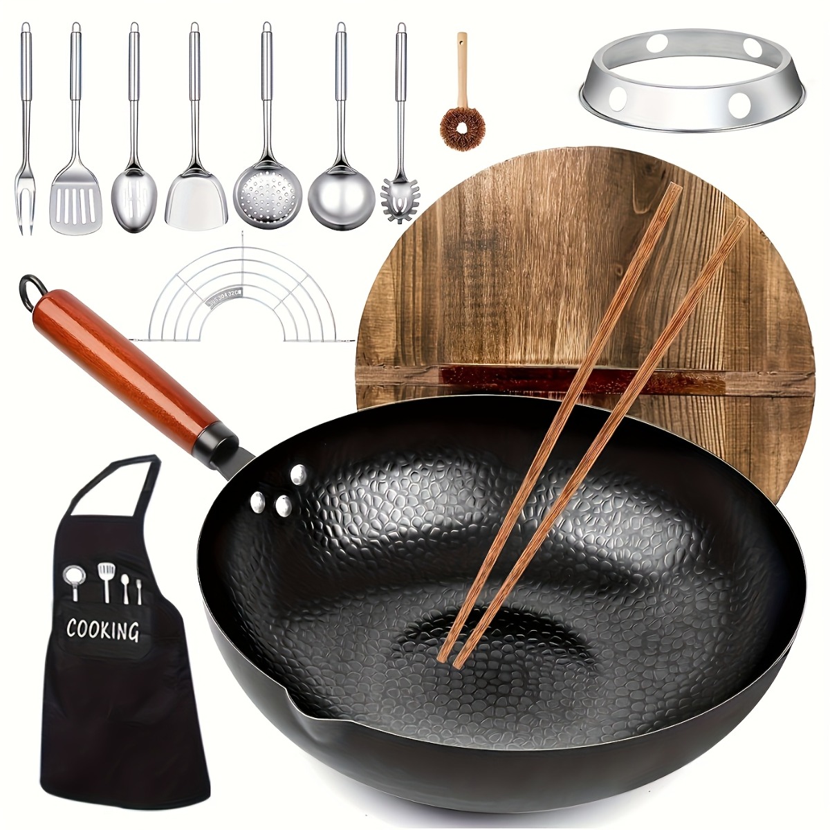 12.6인치 주철 웍 세트, 13종 조리기구 액세서리  - Camping Cooking Vegetables 리뷰 및 가격