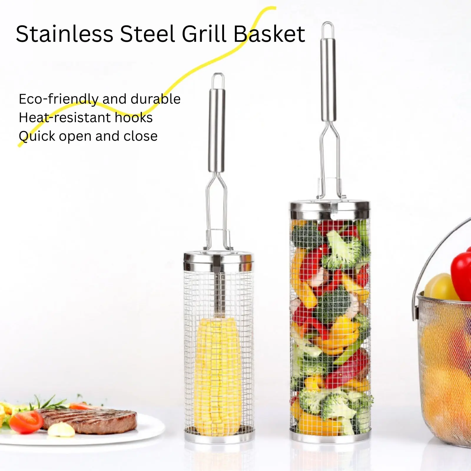 스테인리스 스틸 롤링 그릴 바스켓 – 캠핑, 바베큐,  - Camping Cooking Vegetables 리뷰 및 가격