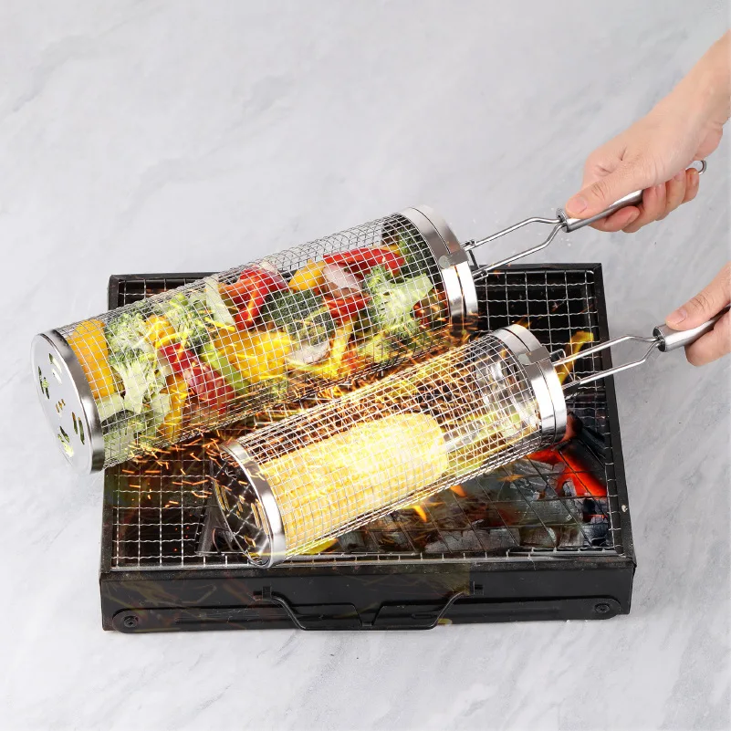 스테인리스 스틸 롤링 그릴 바스켓 – 캠핑, 바베큐,  - Camping Cooking Vegetables 리뷰 및 가격